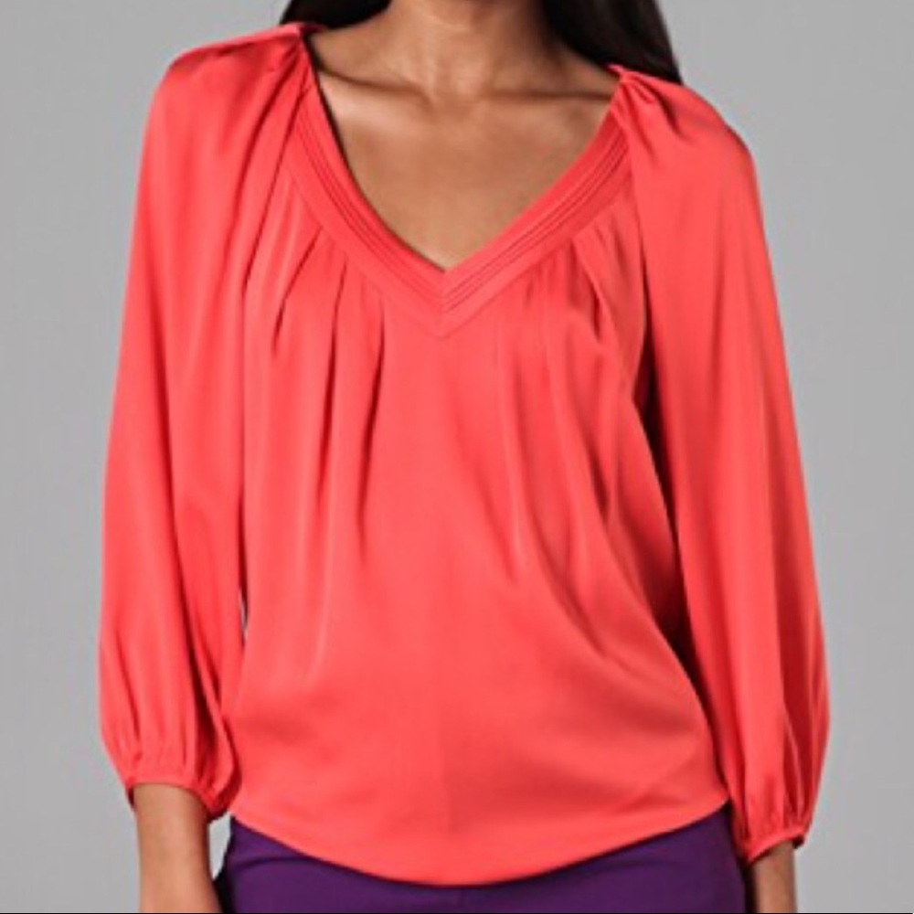 Diane Von Furstenberg Coral V-Neck Long Sleeve Blouse